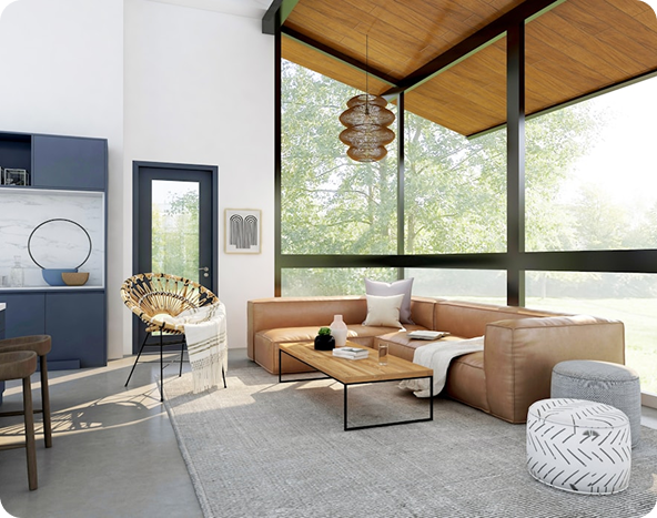 Modern living room with leather sofa